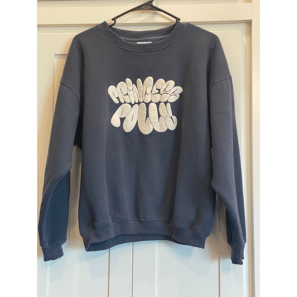 Princess Polly slate/eggshell Bubble text Dream fleece SMALL crewneck Sweatshirt